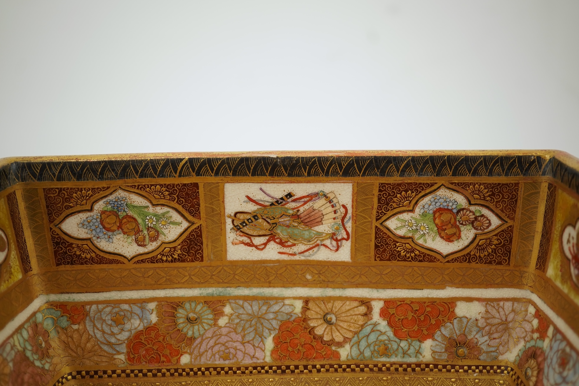 A Japanese Satsuma square bowl, signed Ryozan, Meiji period